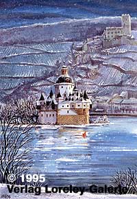 Nr. 4023, Wasserburg Pfalz im Rhein bei Kaub mit Burg Gutenfels